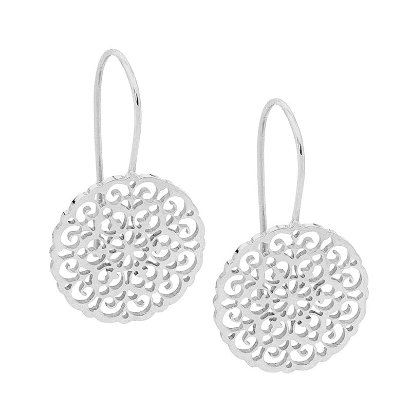 Ellani - Filigree disc earrings in stainless steel