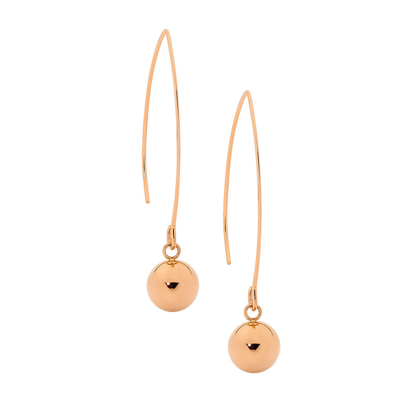 Ellani ball drop earrings in rose gold plated stainless steel