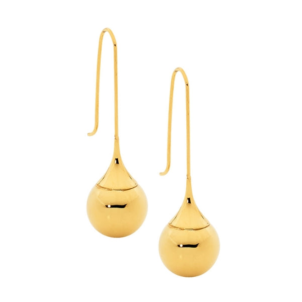 Ellani ball dropp earrings in yellow gold plated stainless steel