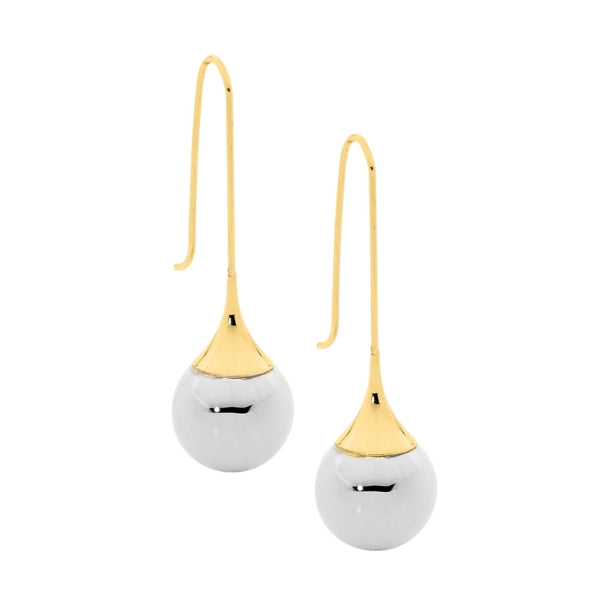 Ellani ball drop earrings in yellow gold plate and stainless steel