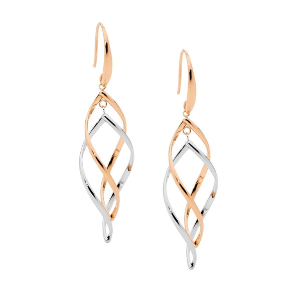 Ellani double twist hook earrings in rose gold plate and stainless steel