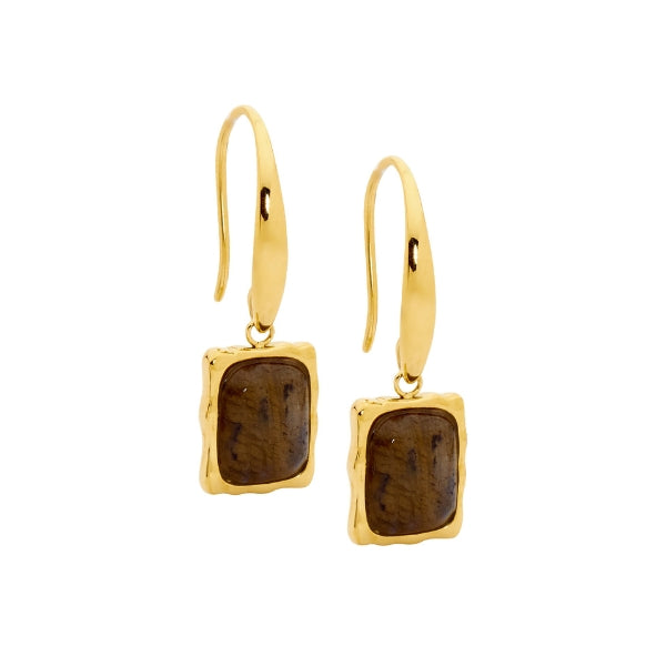 Ellani labradorite drop earrings in yellow gold plated sterling silver