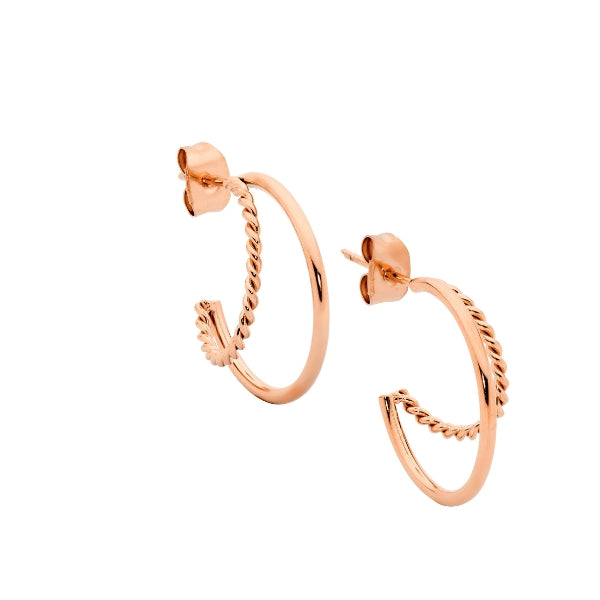 Ellani double hoops with a twist in rose gold plated stainless steel