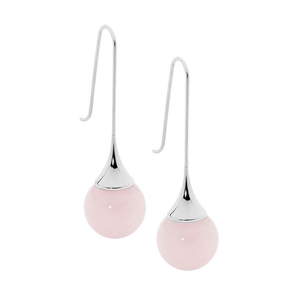 Ellani steel drop earrings with rose quartz