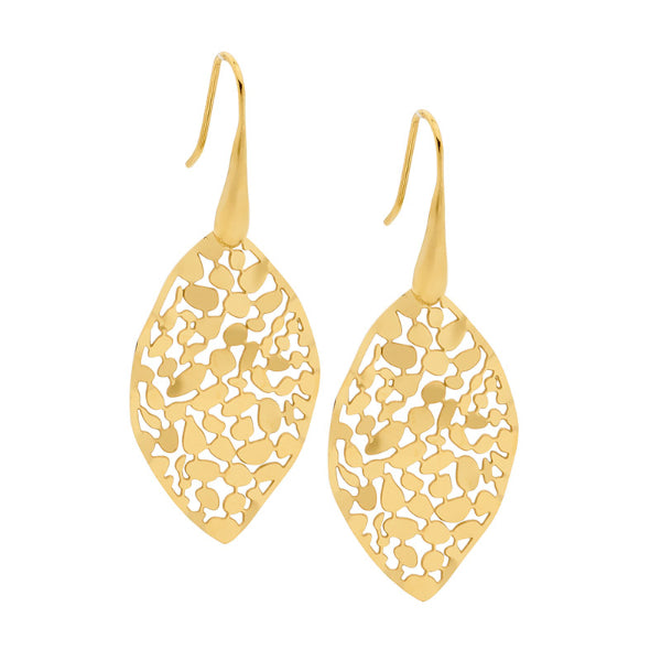 Ellani stainless steel gold tone leaf earrings with shiphooks