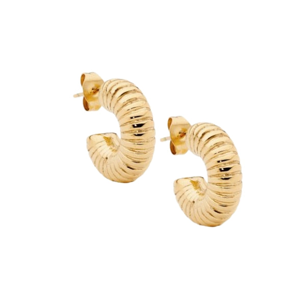 Gold plated steel corrugated 17mm Hoop earrings