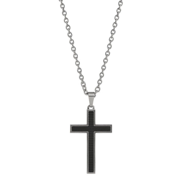 Mens steel & carbon fibre Paladin cross necklace from Najo