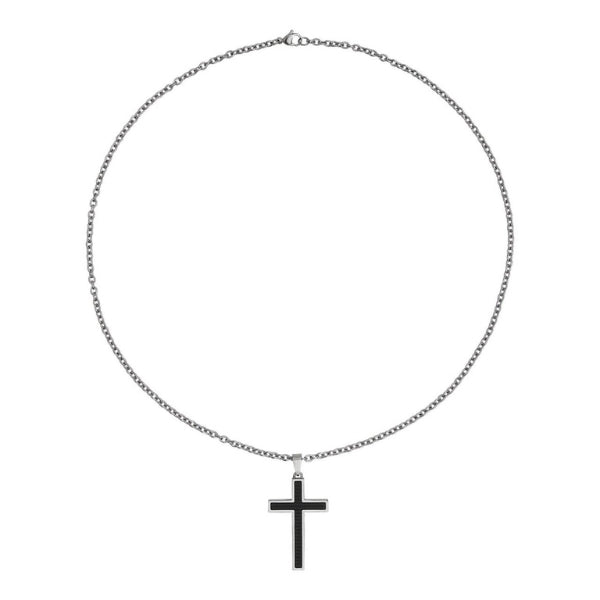 Mens steel & carbon fibre Paladin cross necklace from Najo