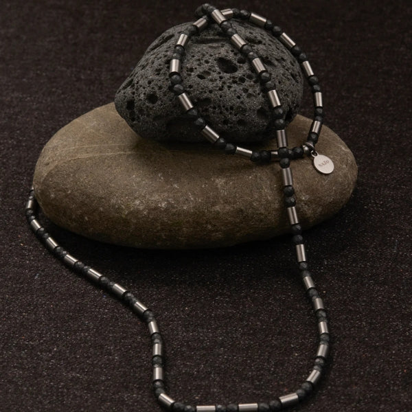 Najo Men's Haematite and steel bead necklace - 55cm + extension