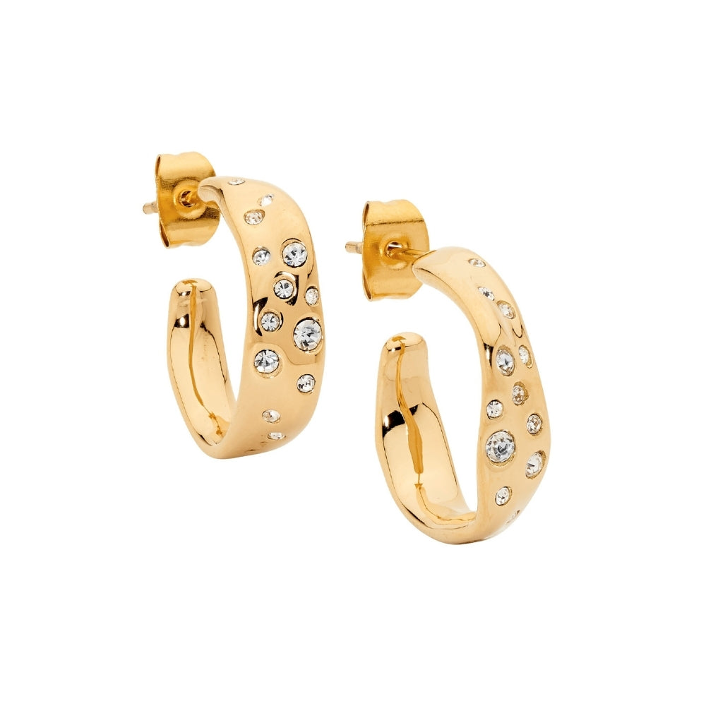 Ellani - Hoop earrings with scattered crystals in gold plated stainless steel