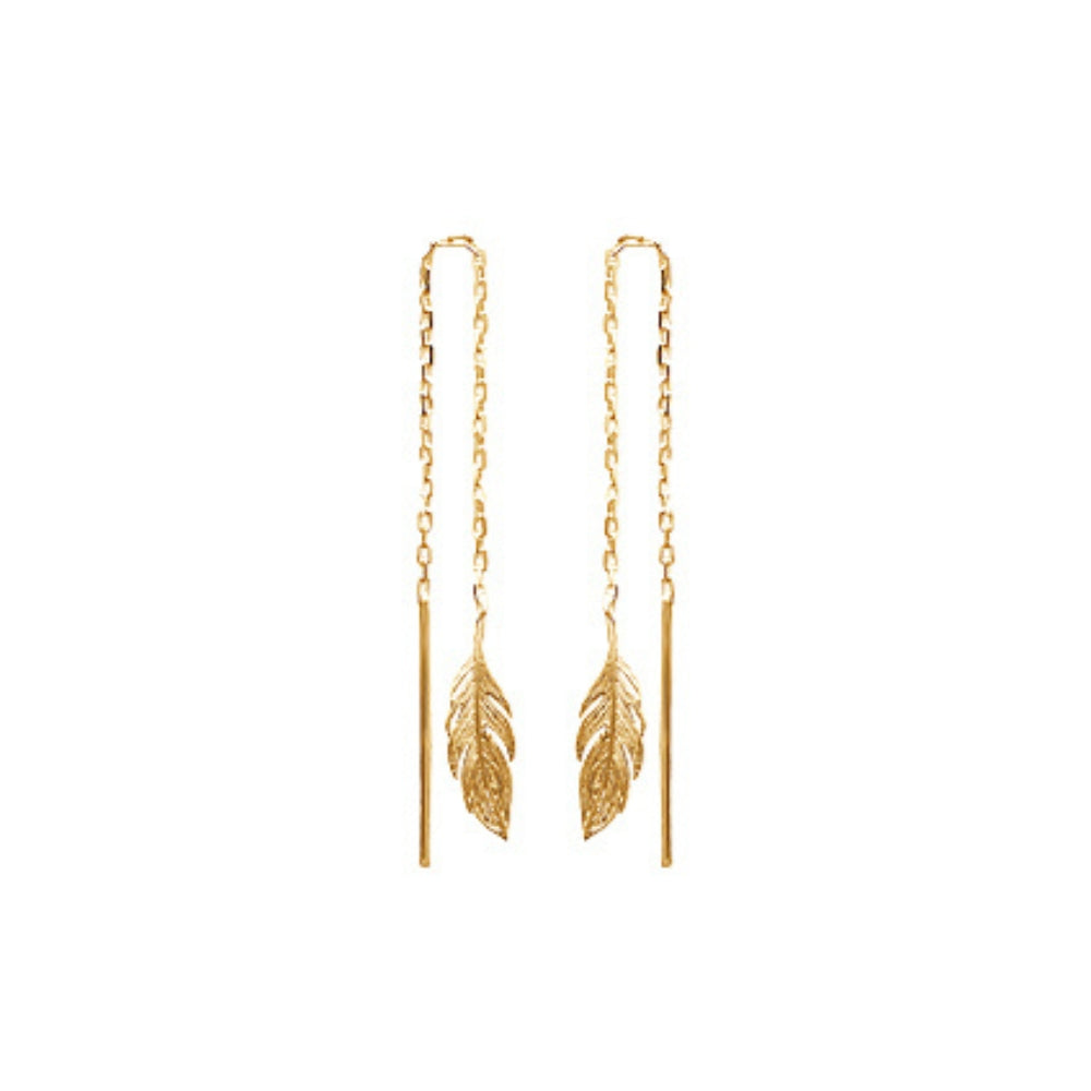 Feather thread earrings in 18ct gold plated alloy