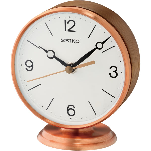 Seiko Rose coloured aluminium and wooden mantle clock