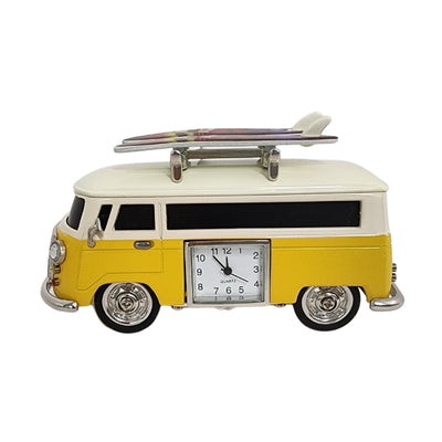 Collectable yellow combi van analogue clock with surfboards