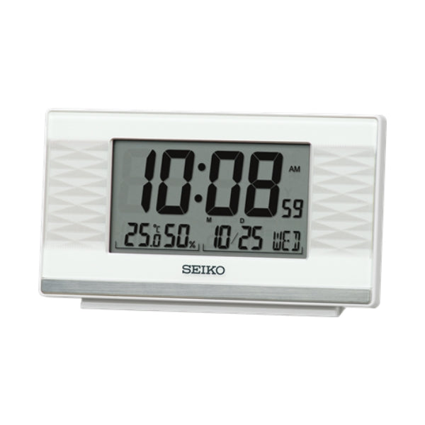 Seiko dual alarm bedside table clock in pearl white