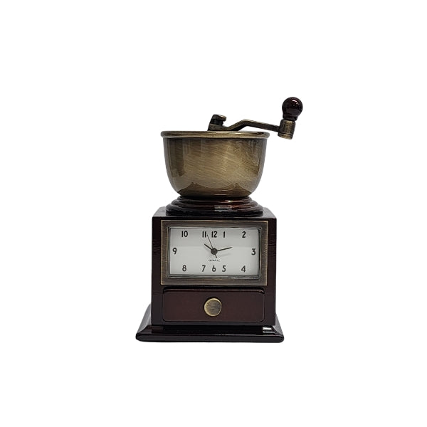 Collectable bronze coloured coffee grinder analogue clock
