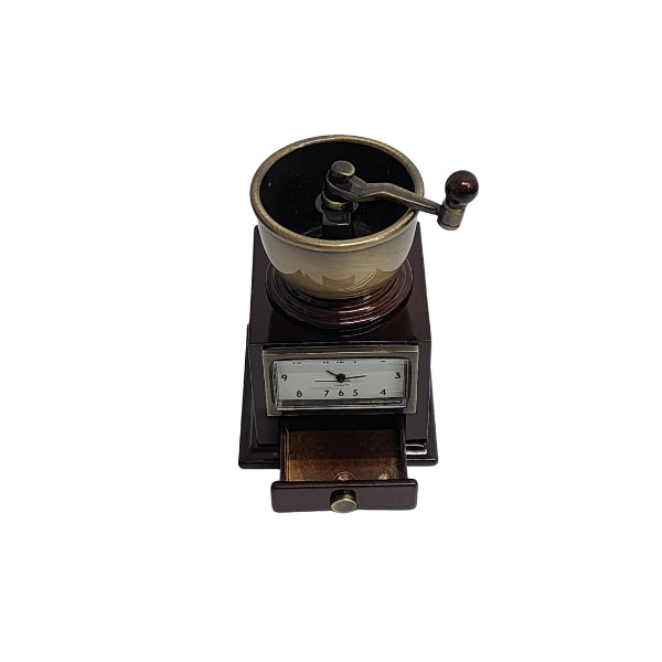 Collectable bronze coloured coffee grinder analogue clock