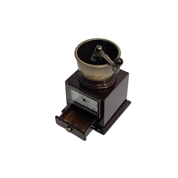 Collectable bronze coloured coffee grinder analogue clock