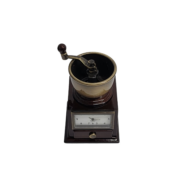 Collectable bronze coloured coffee grinder analogue clock