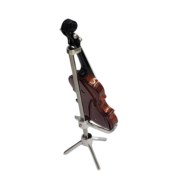 Collectable violin analogue clock on stand in bronze colour