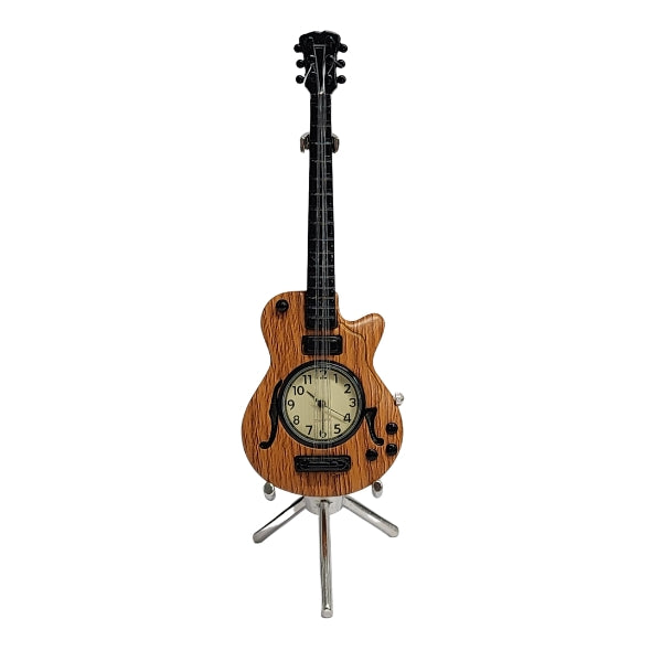 Collectable guitar (Gibson LP) analogue clock with strings on stand