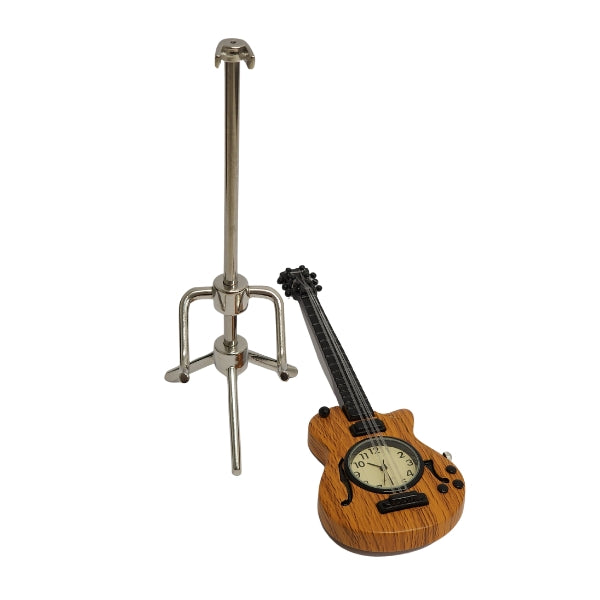 Collectable guitar (Gibson LP) analogue clock with strings on stand