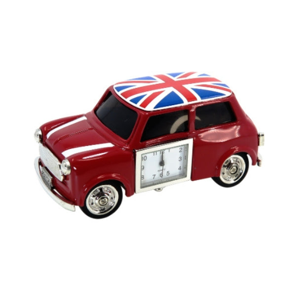 Collectable mini cooper analogue clock in red with union jack