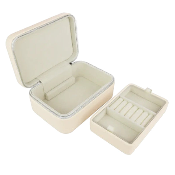 Evolve rectangle leather jewellery box in taupe