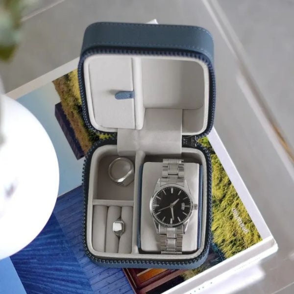 Stackers watch and jewellery box in blue canvas